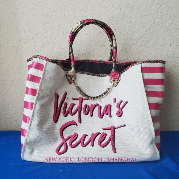 Victoria's Secret Angel City Pink Snake Pattern Canvas Tote Bag - Picture 2 of 8